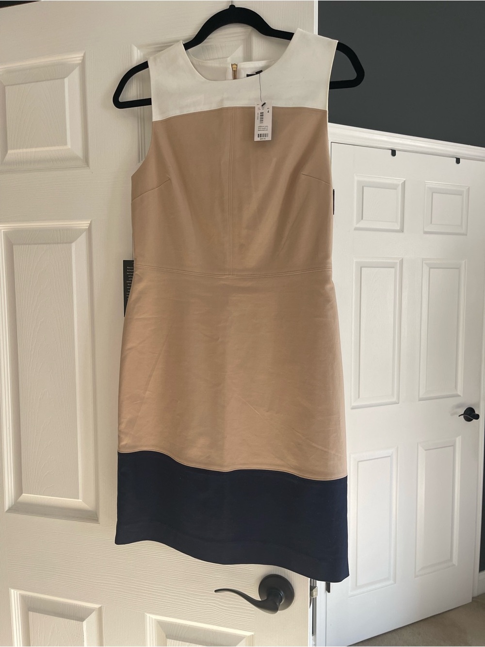 The Limited Sleeveless Colorblock Sheath Dress in White, Tan & Black